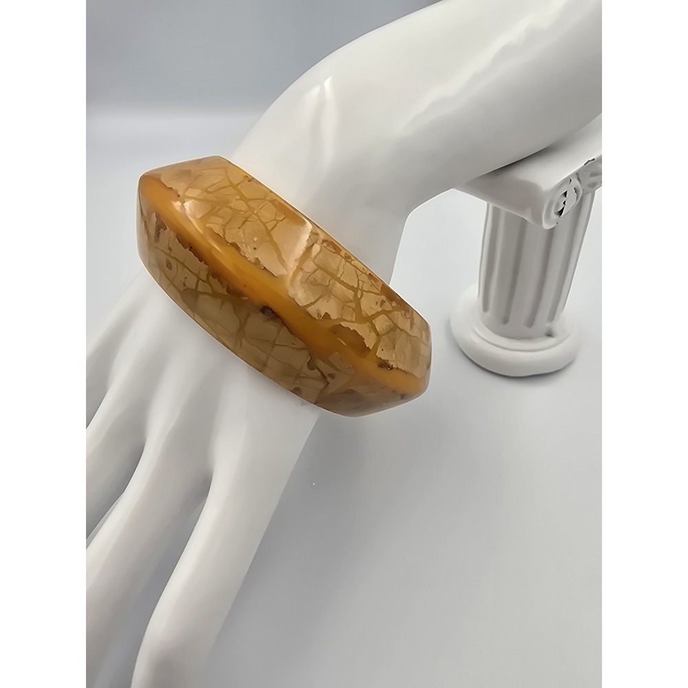 Vintage Wide Encapsulated Exotic Wood‎ Bangle Caramel Swirl Marbled Bracelet